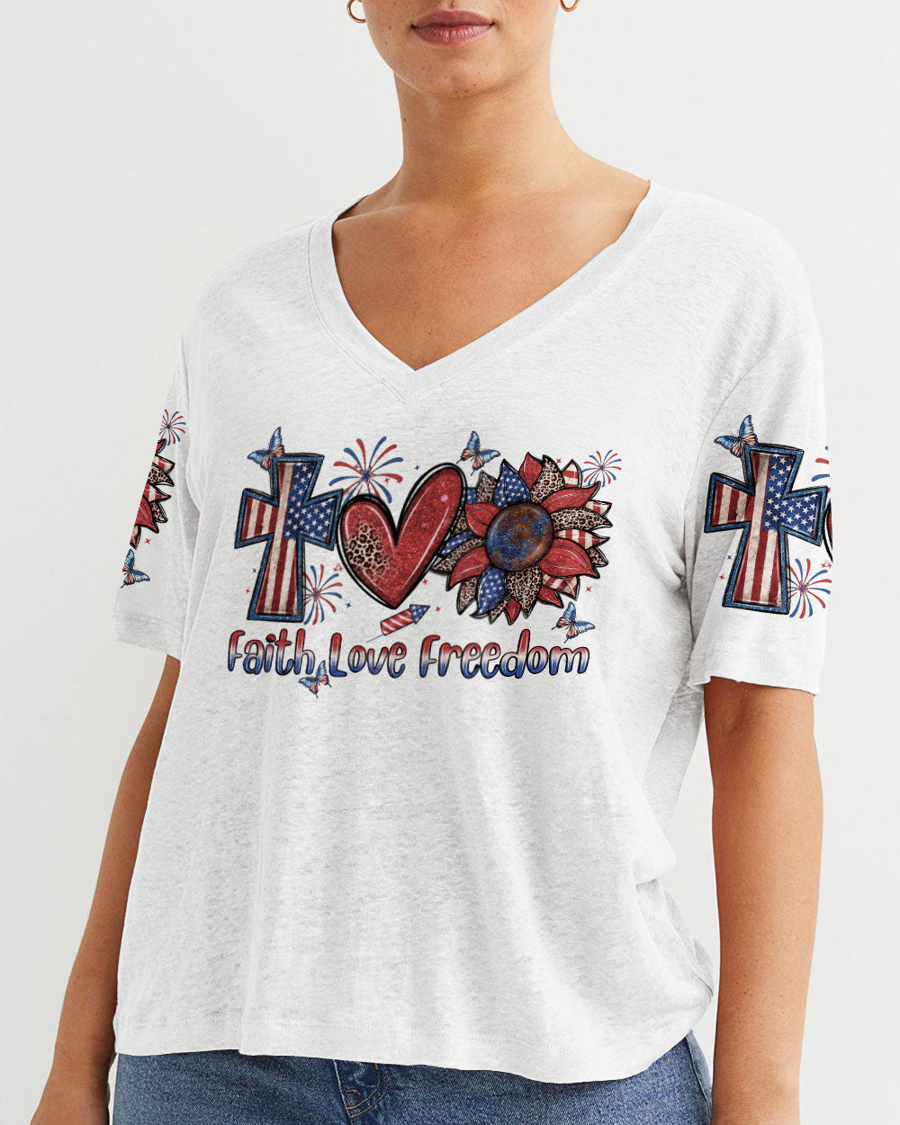 She Loves Jesus and America Women's All Over Print Shirt - Yhln0307234, easychoo.com