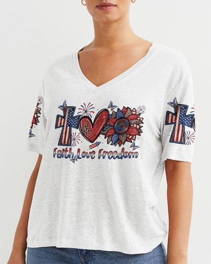 She Loves Jesus and America Women's All Over Print Shirt - Yhln0307234, easychoo.com