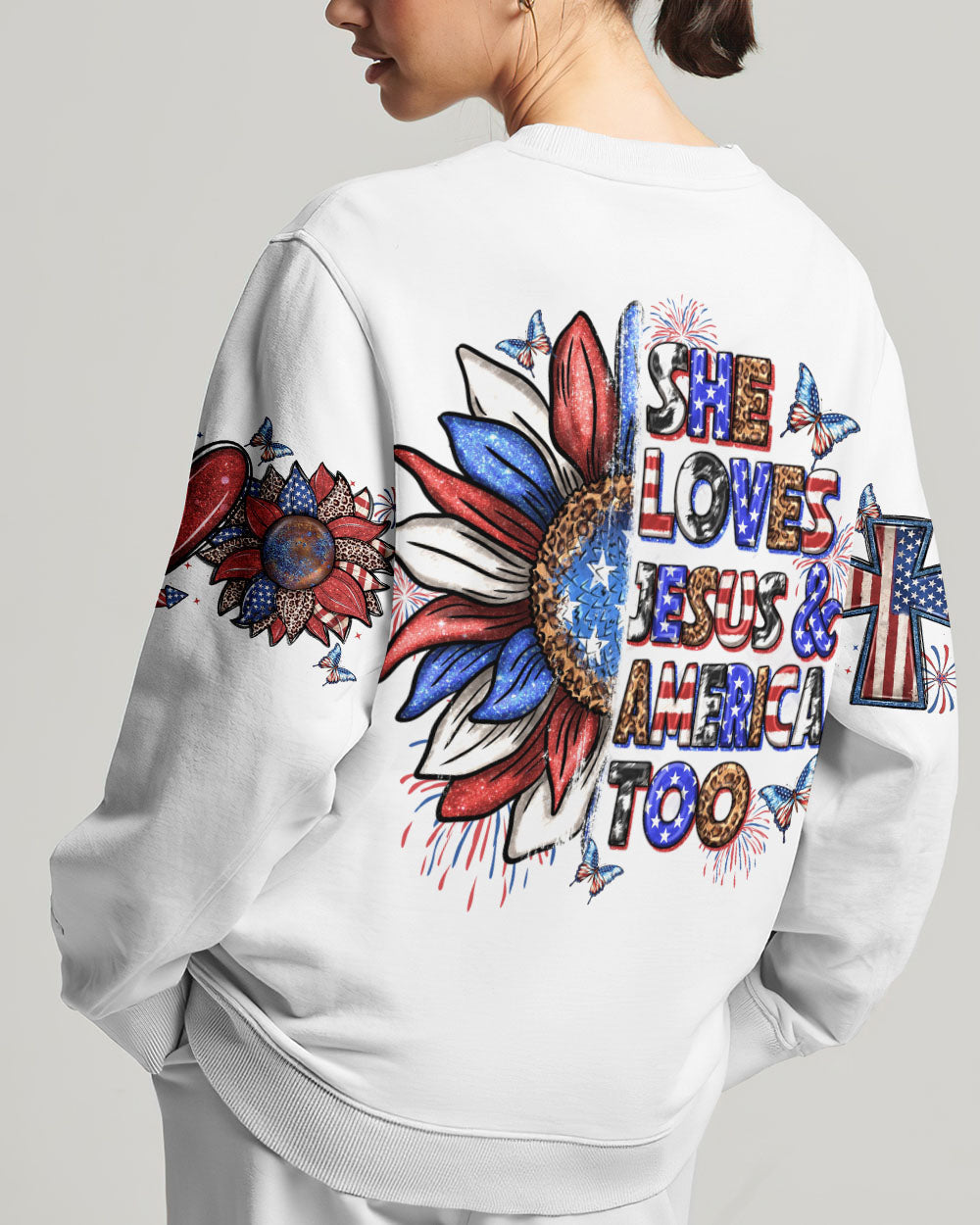 She Loves Jesus and America Women's All Over Print Shirt - Yhln0307234, easychoo.com