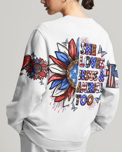 She Loves Jesus and America Women's All Over Print Shirt - Yhln0307234, easychoo.com
