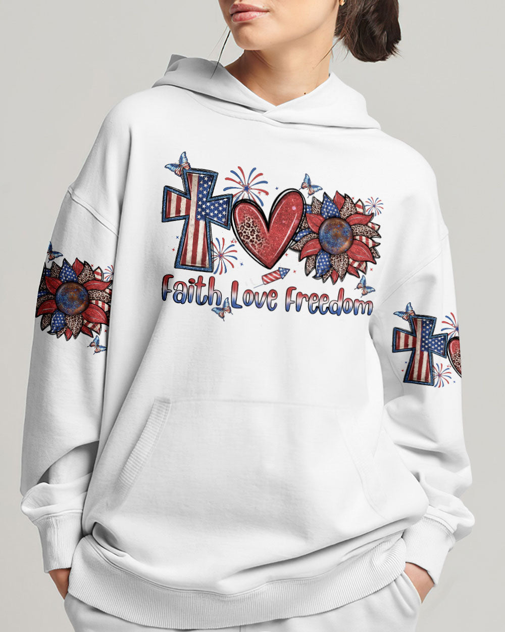 She Loves Jesus and America Women's All Over Print Shirt - Yhln0307234, easychoo.com