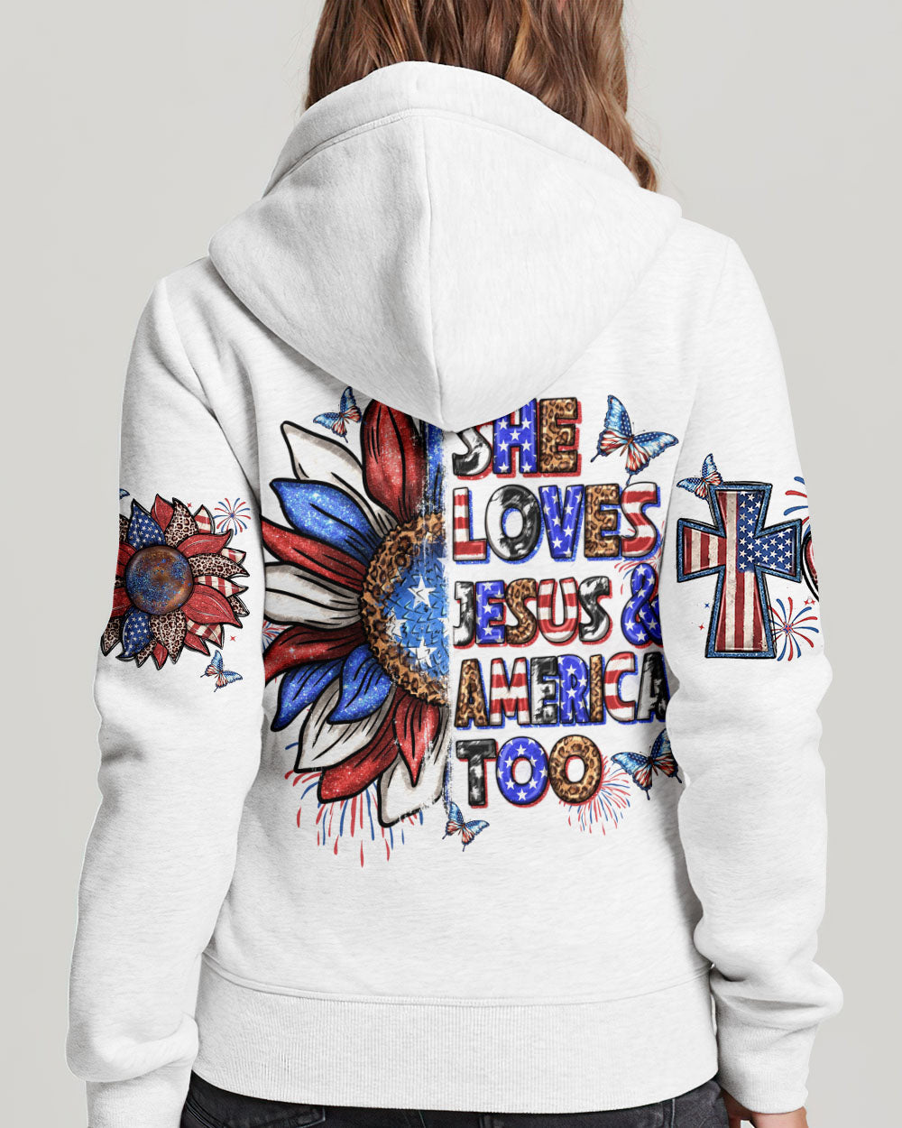 She Loves Jesus and America Women's All Over Print Shirt - Yhln0307234, easychoo.com