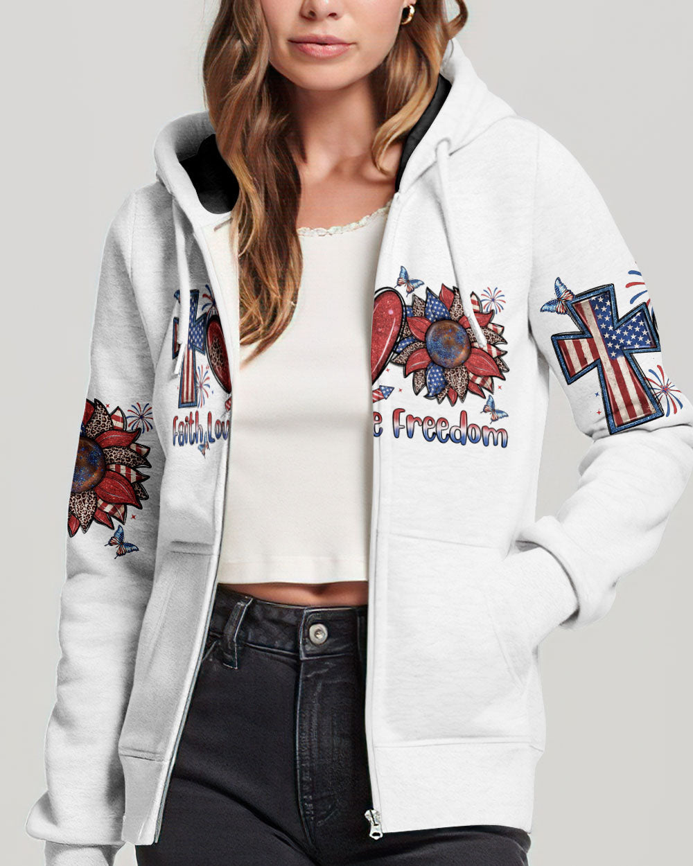 She Loves Jesus and America Women's All Over Print Shirt - Yhln0307234, easychoo.com