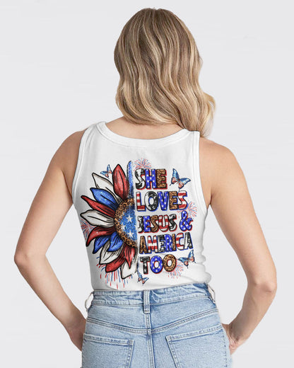 She Loves Jesus and America Women's All Over Print Shirt - Yhln0307234, easychoo.com