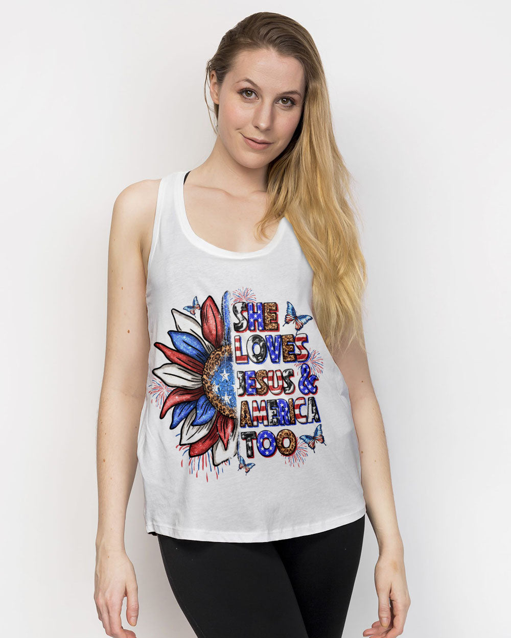 She Loves Jesus and America Women's All Over Print Shirt - Yhln0307234, easychoo.com