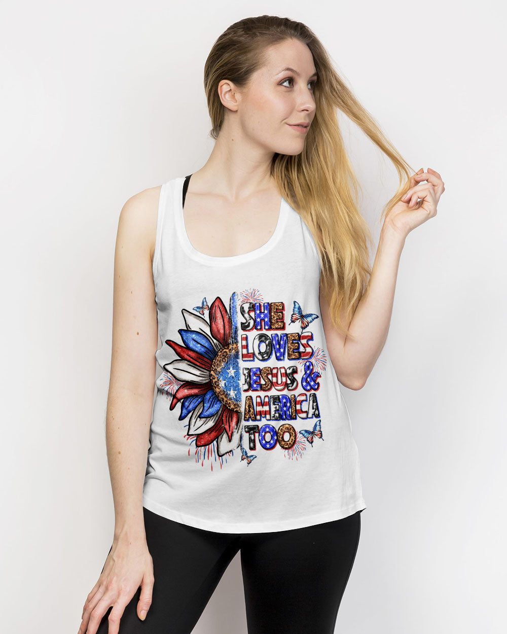 She Loves Jesus and America Women's All Over Print Shirt - Yhln0307234, easychoo.com