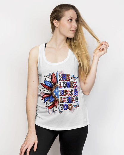 She Loves Jesus and America Women's All Over Print Shirt - Yhln0307234, easychoo.com