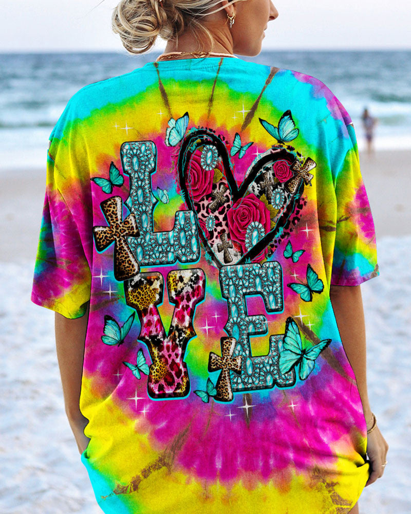 Love Cross Tie Dye Women's All Over Print Shirt - Ty1007232, easychoo.com