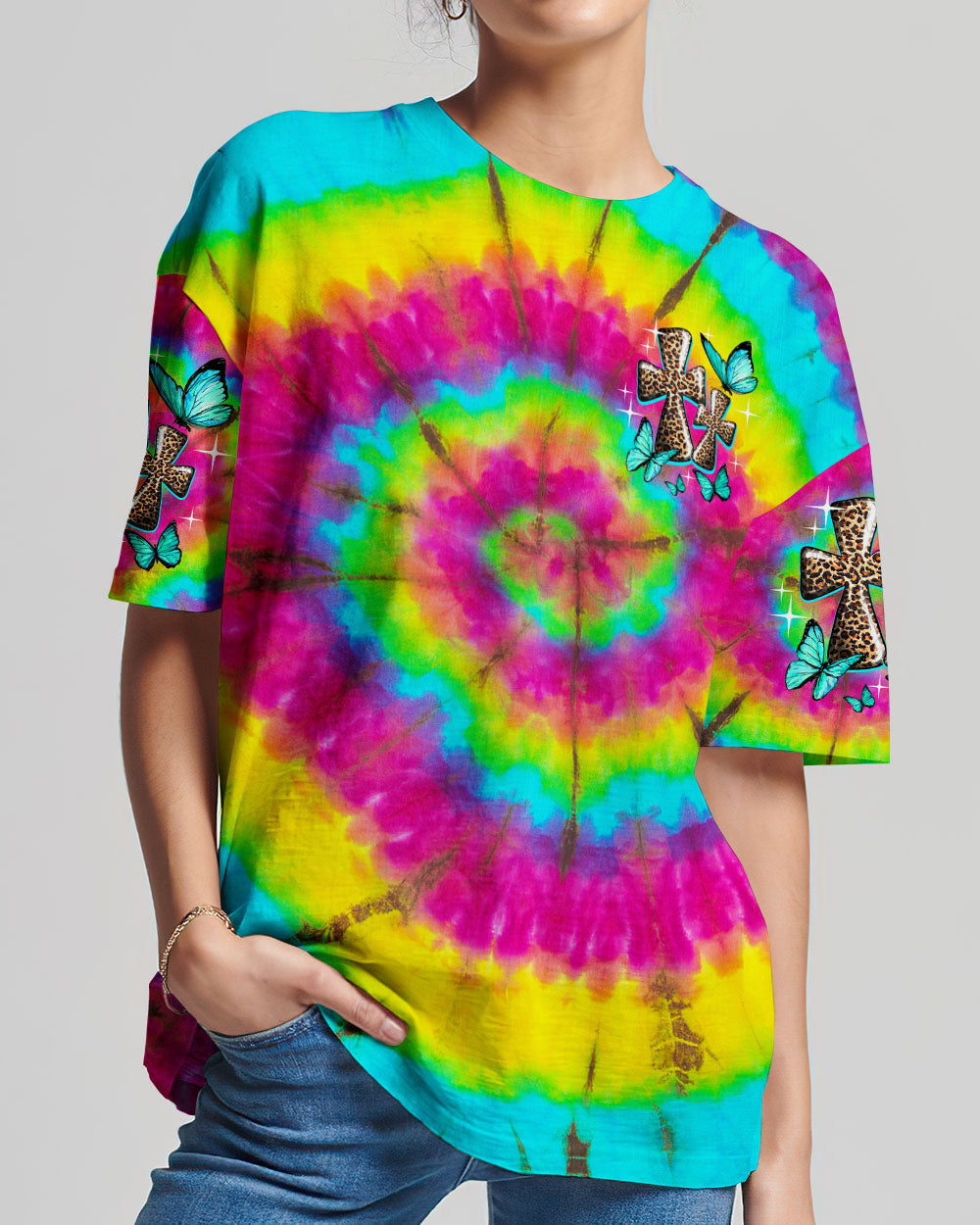 Love Cross Tie Dye Women's All Over Print Shirt - Ty1007232, easychoo.com