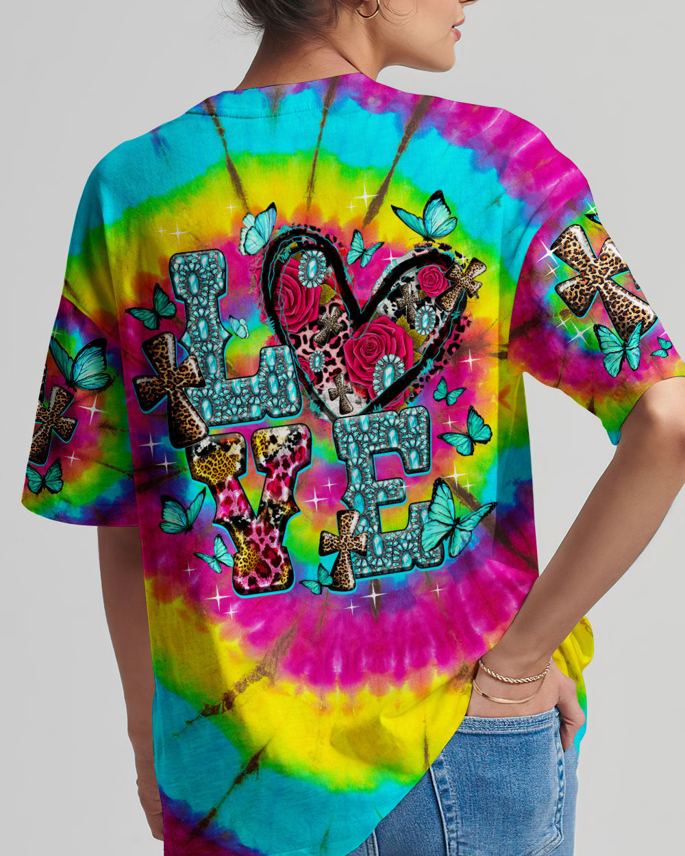 Love Cross Tie Dye Women's All Over Print Shirt - Ty1007232, easychoo.com