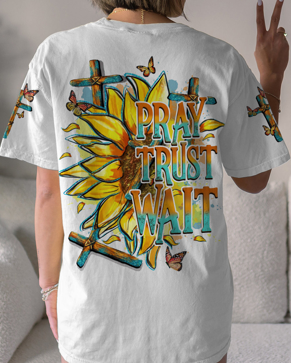 Pray Trust Wait Women's All Over Print Shirt - Tytd1007233, easychoo.com