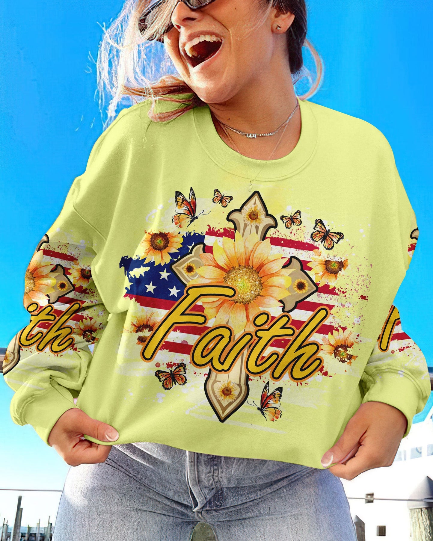 Faith Sunflower Flag Women's All Over Print Shirt - Tlno1708232, easychoo.com