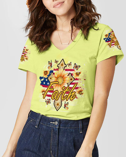 Faith Sunflower Flag Women's All Over Print Shirt - Tlno1708232, easychoo.com