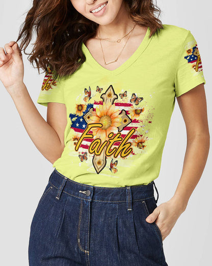 Faith Sunflower Flag Women's All Over Print Shirt - Tlno1708232, easychoo.com