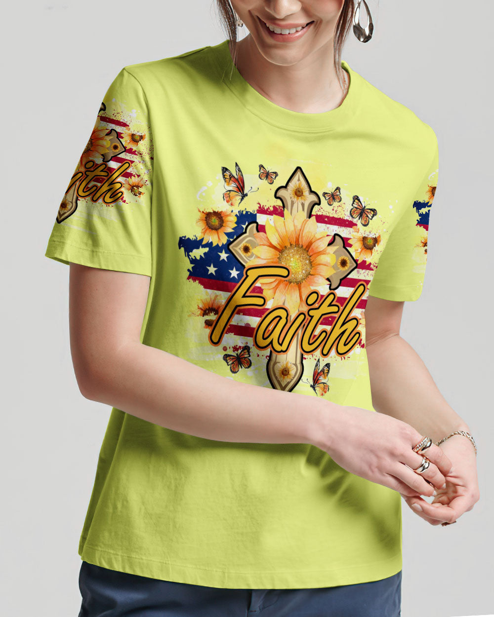Faith Sunflower Flag Women's All Over Print Shirt - Tlno1708232, easychoo.com