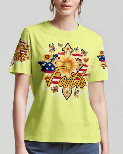 Faith Sunflower Flag Women's All Over Print Shirt - Tlno1708232, easychoo.com