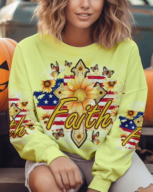 Faith Sunflower Flag Women's All Over Print Shirt - Tlno1708232, easychoo.com