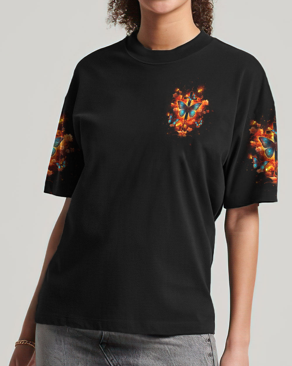 I Can Do All Things Through Christ Butterfly Cross Women's All Over Print Shirt - Tltw1410234, easychoo.com