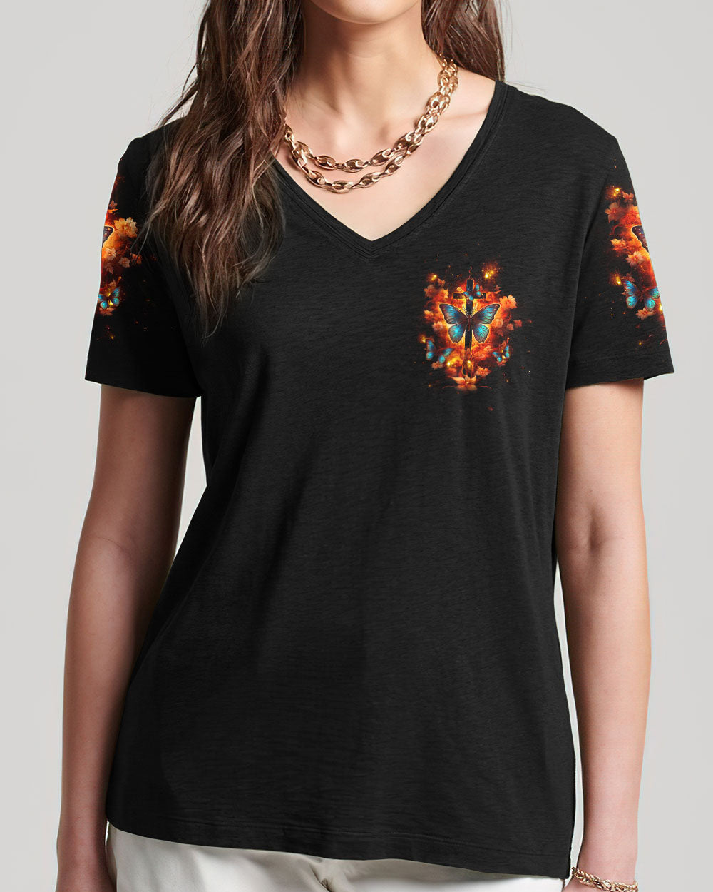 I Can Do All Things Through Christ Butterfly Cross Women's All Over Print Shirt - Tltw1410234, easychoo.com