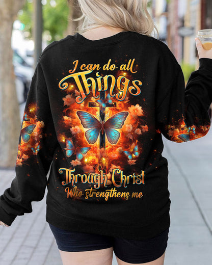 I Can Do All Things Through Christ Butterfly Cross Women's All Over Print Shirt - Tltw1410234, easychoo.com