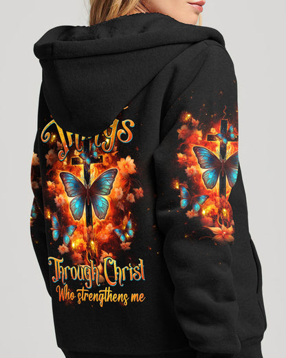 I Can Do All Things Through Christ Butterfly Cross Women's All Over Print Shirt - Tltw1410234, easychoo.com