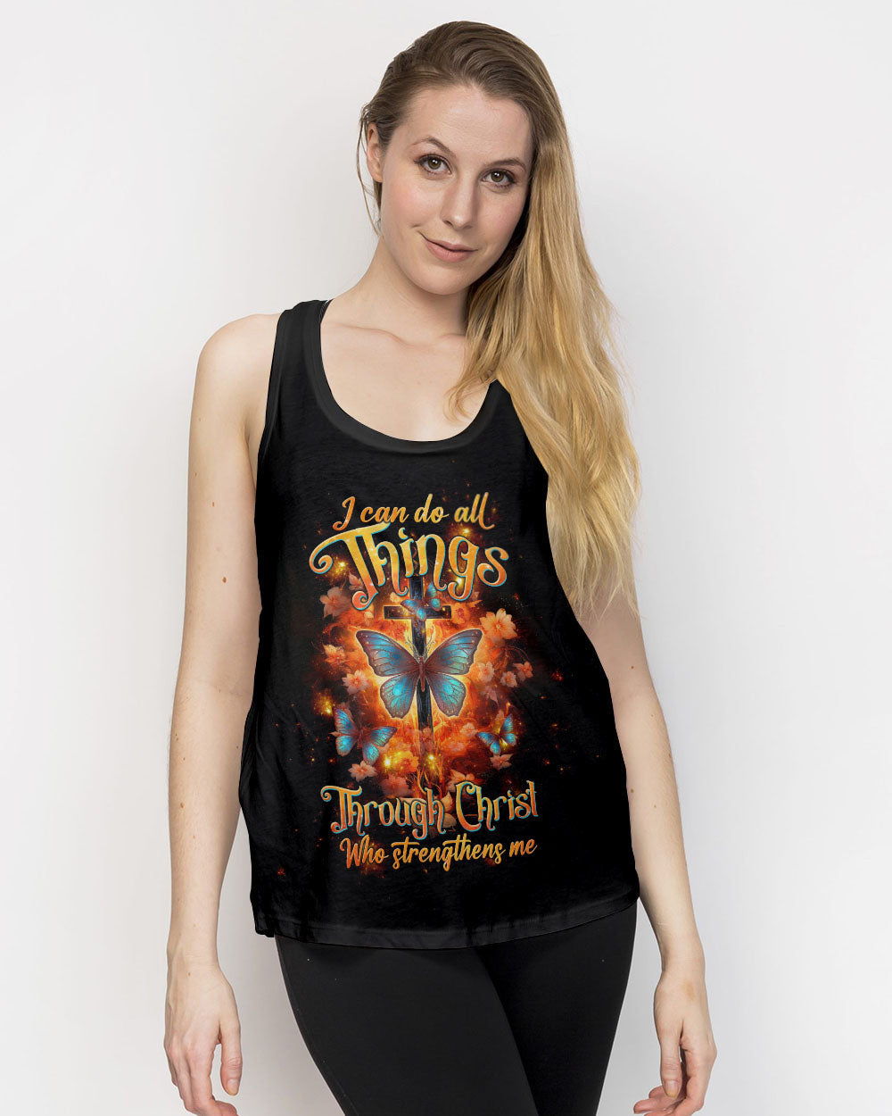 I Can Do All Things Through Christ Butterfly Cross Women's All Over Print Shirt - Tltw1410234, easychoo.com