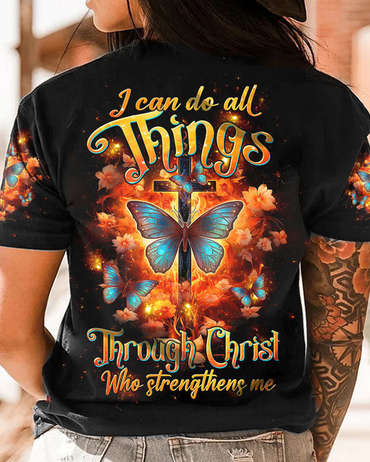 I Can Do All Things Through Christ Butterfly Cross Women's All Over Print Shirt - Tltw1410234, easychoo.com