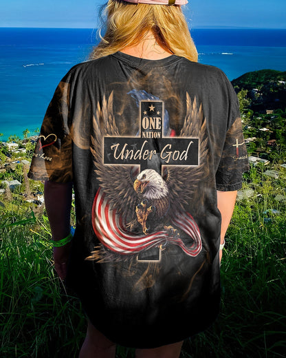 One Nation Under God Eagle Flag Vintage Women's All Over Print Shirt - Ri2506233, easychoo.com
