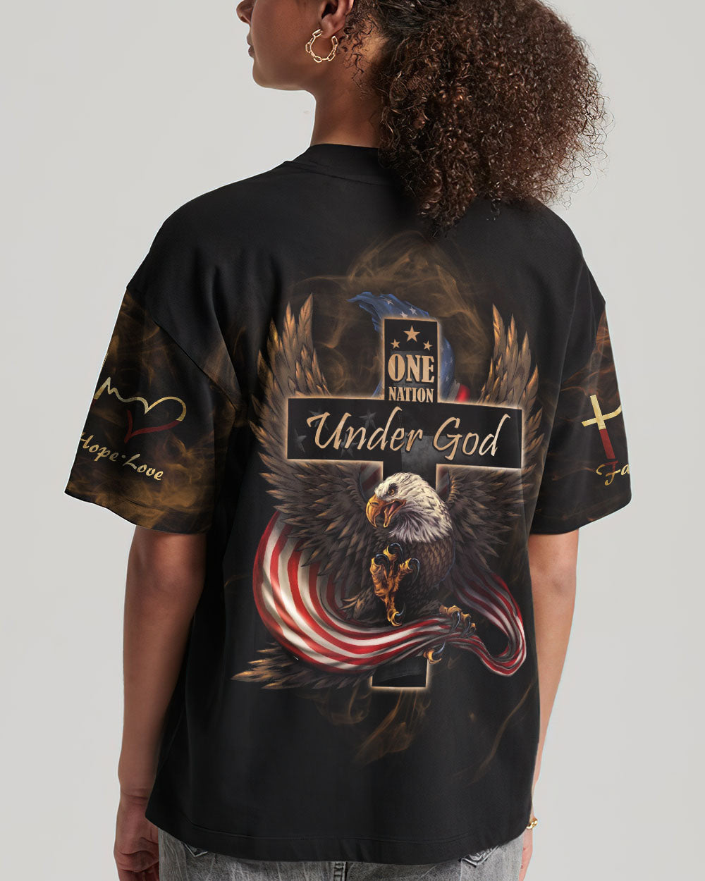 One Nation Under God Eagle Flag Vintage Women's All Over Print Shirt - Ri2506233, easychoo.com