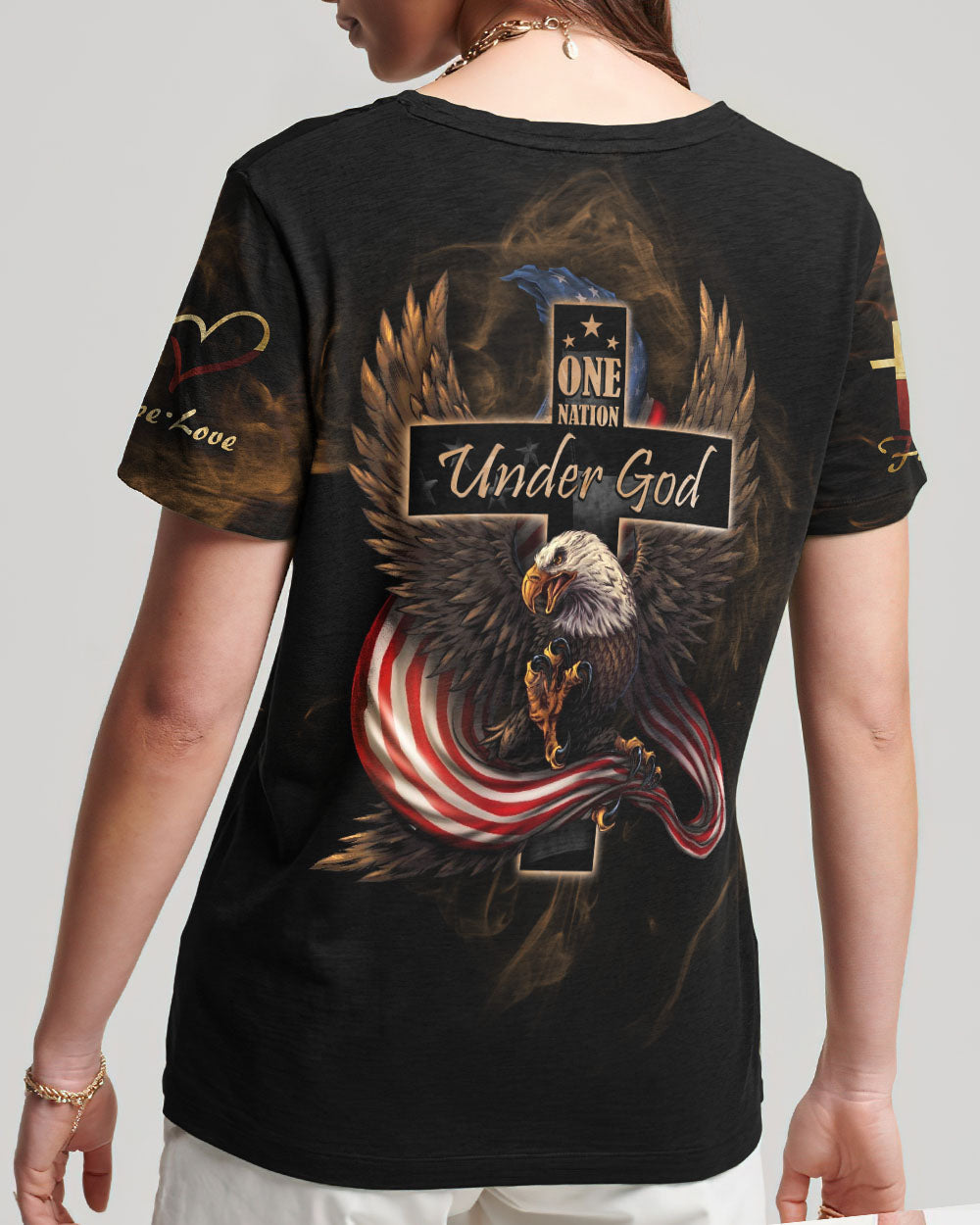 One Nation Under God Eagle Flag Vintage Women's All Over Print Shirt - Ri2506233, easychoo.com