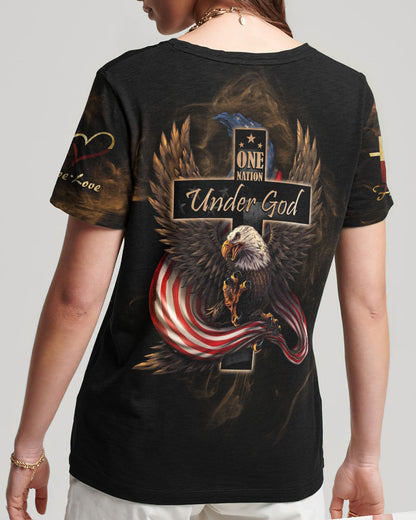 One Nation Under God Eagle Flag Vintage Women's All Over Print Shirt - Ri2506233, easychoo.com