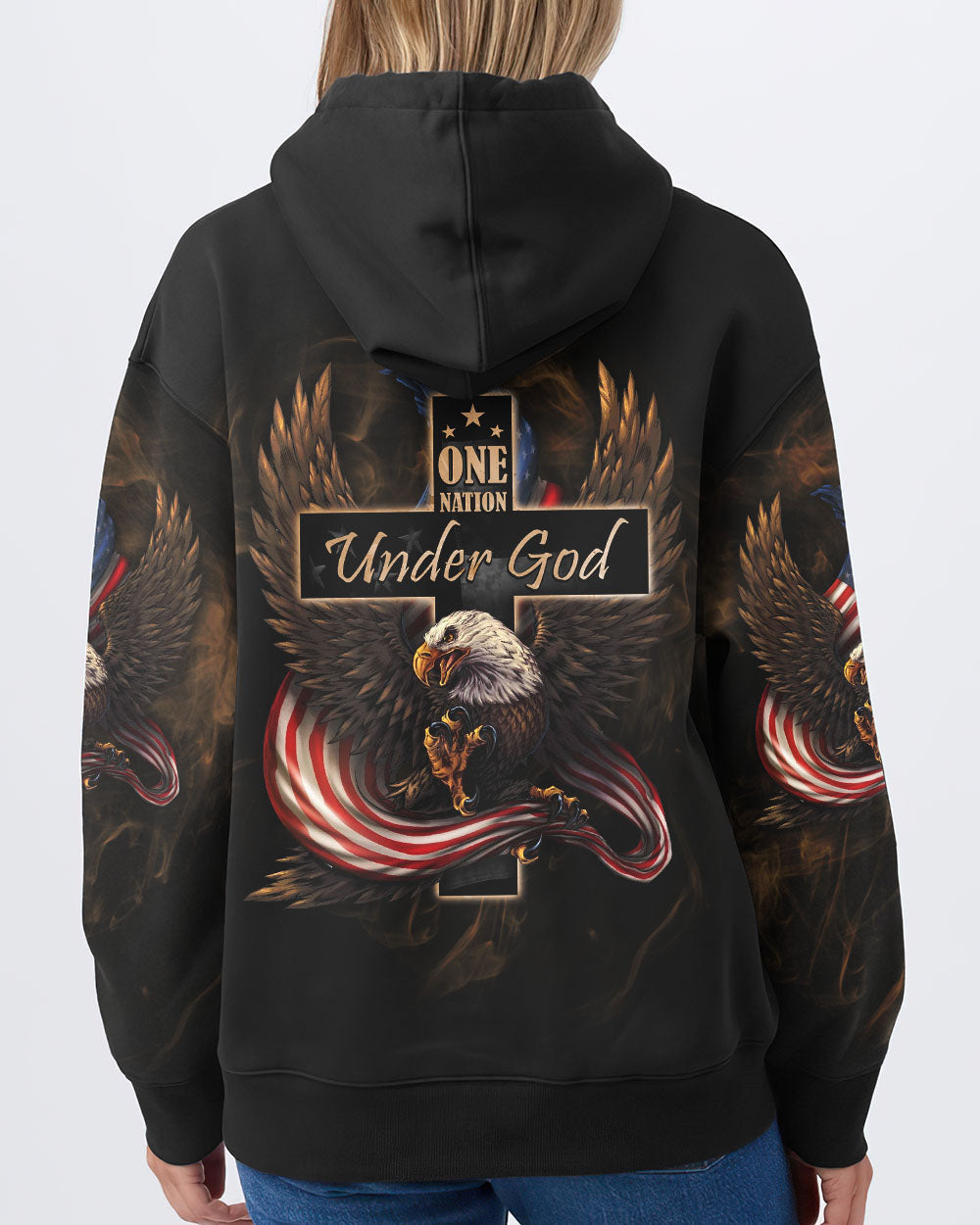 One Nation Under God Eagle Flag Vintage Women's All Over Print Shirt - Ri2506233, easychoo.com