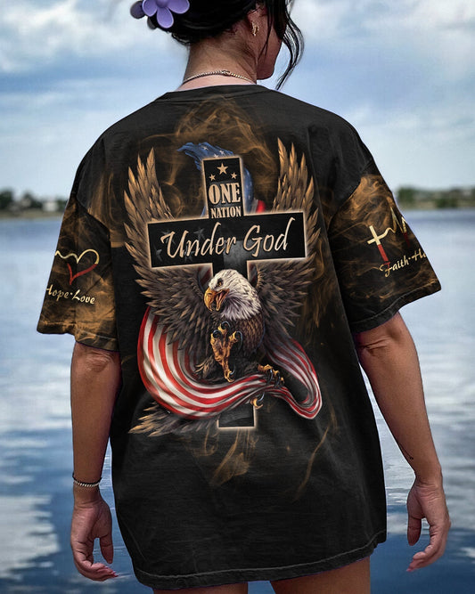 One Nation Under God Eagle Flag Vintage Women's All Over Print Shirt - Ri2506233, easychoo.com