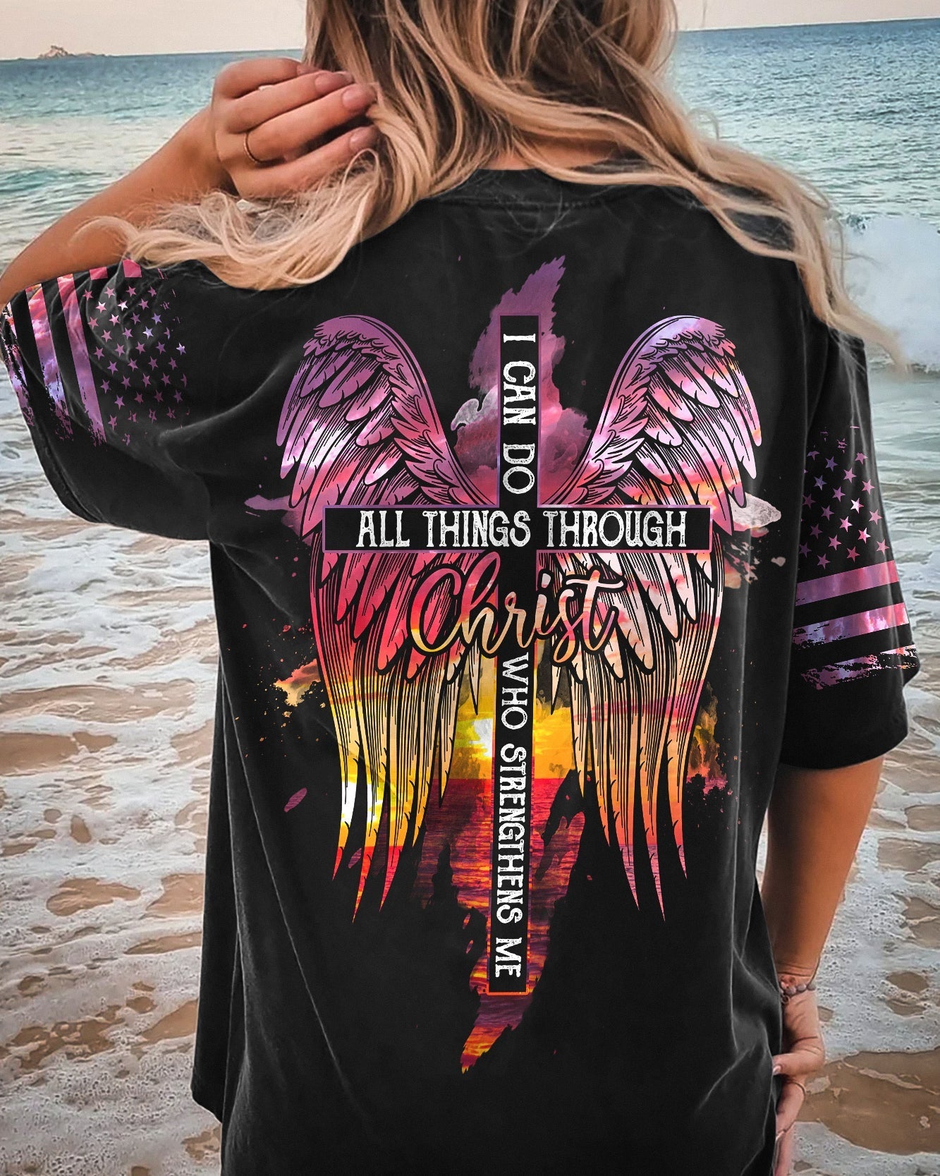 I Can Do All Things Through Christ Sunset Beach Women's All Over Print Shirt - Tlty2506231, easychoo.com