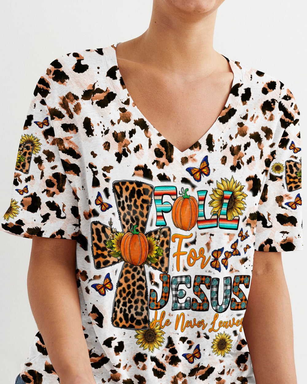 Fall For Jesus Autumn Leopard Women's All Over Print Shirt - Tltw0308234, easychoo.com