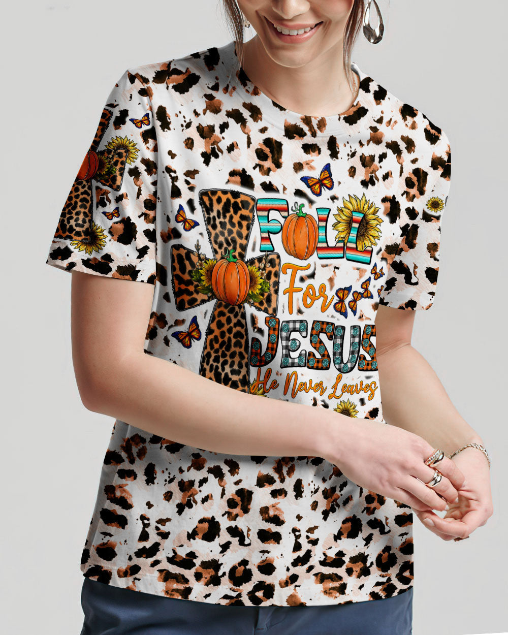 Fall For Jesus Autumn Leopard Women's All Over Print Shirt - Tltw0308234, easychoo.com