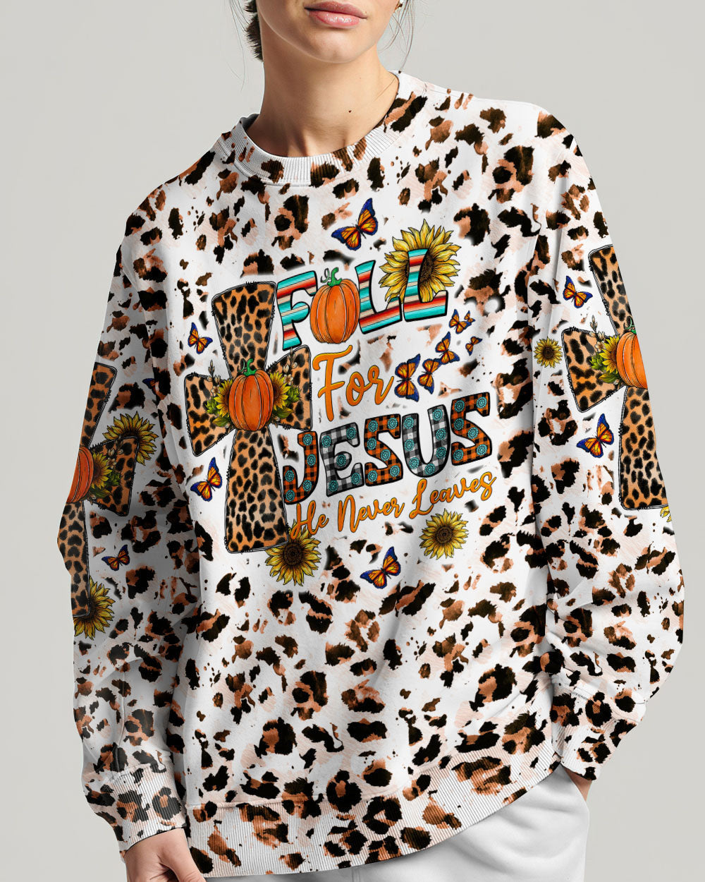 Fall For Jesus Autumn Leopard Women's All Over Print Shirt - Tltw0308234, easychoo.com