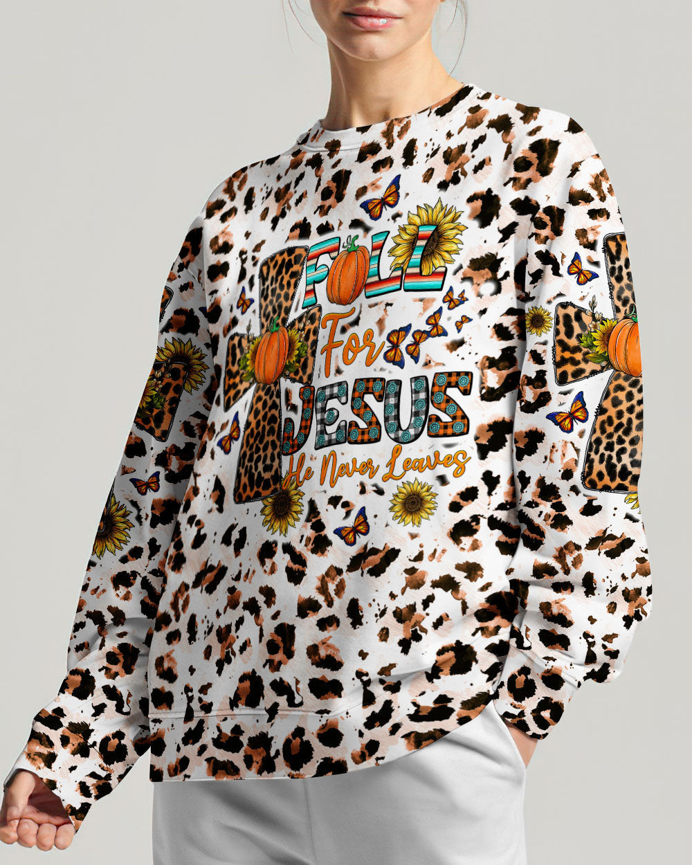 Fall For Jesus Autumn Leopard Women's All Over Print Shirt - Tltw0308234, easychoo.com