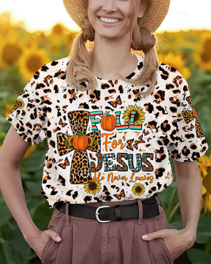 Fall For Jesus Autumn Leopard Women's All Over Print Shirt - Tltw0308234, easychoo.com