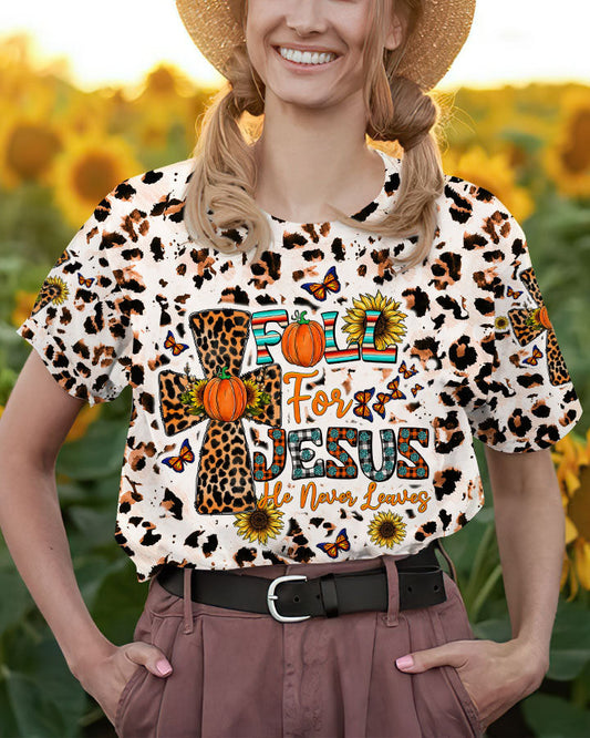 Fall For Jesus Autumn Leopard Women's All Over Print Shirt - Tltw0308234, easychoo.com