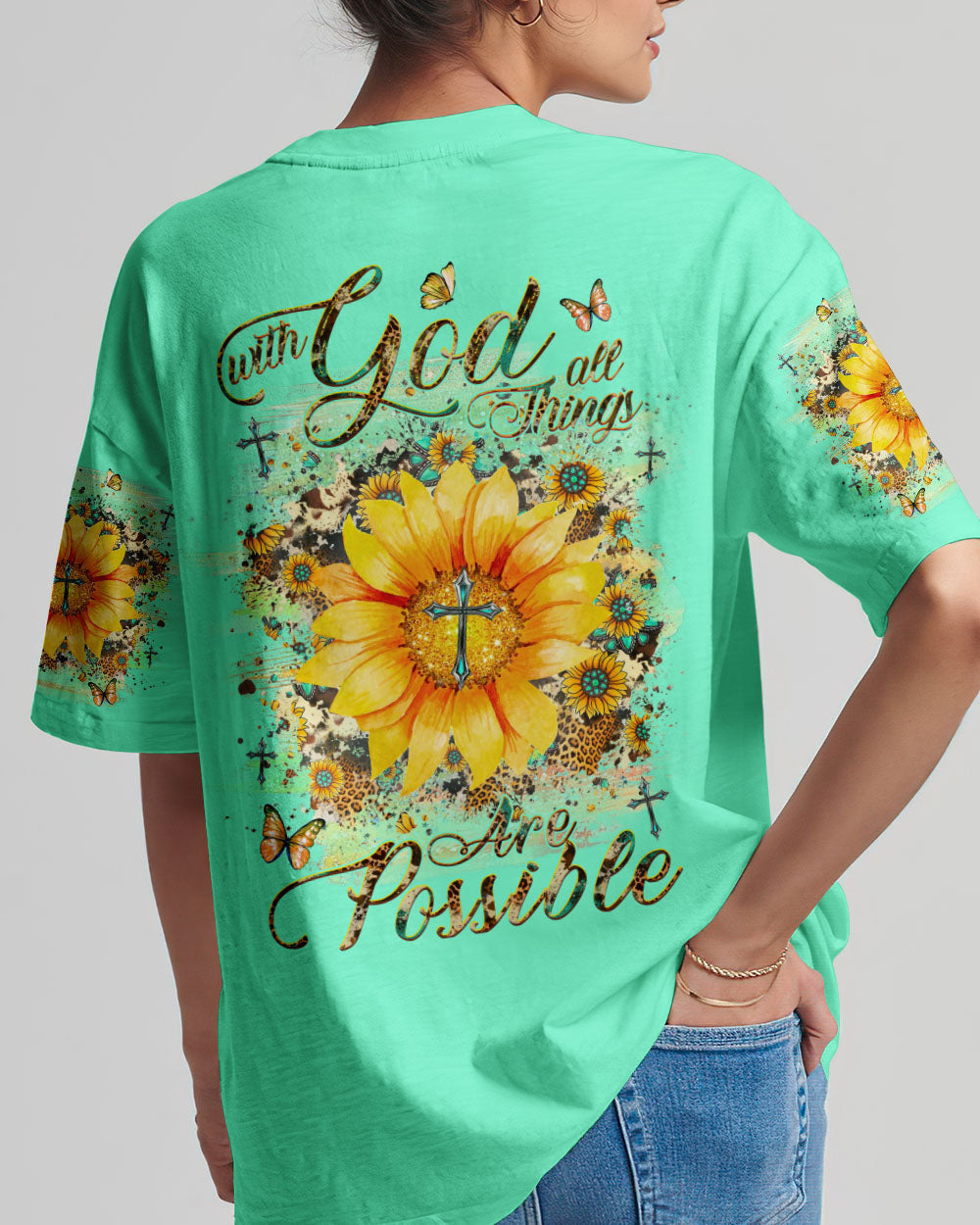 With God All Things Are Possible Sunflower Women's All Over Print Shirt - Yhhg1909231, easychoo.com