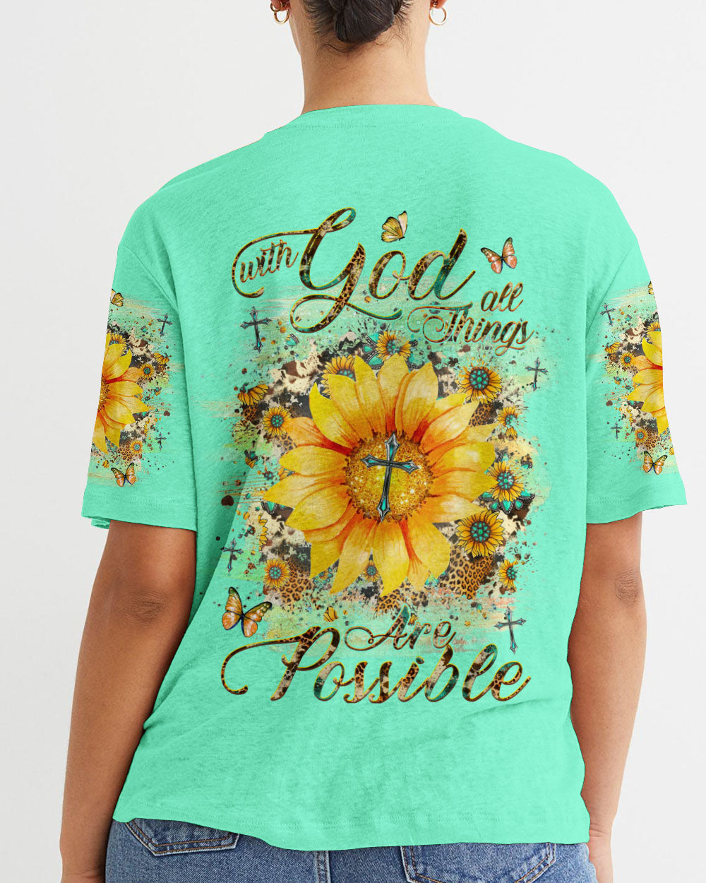 With God All Things Are Possible Sunflower Women's All Over Print Shirt - Yhhg1909231, easychoo.com