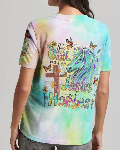 Runs On Jesus And Horses Women's All Over Print Shirt - Tlno2909233, easychoo.com