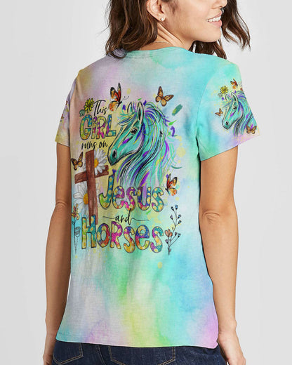 Runs On Jesus And Horses Women's All Over Print Shirt - Tlno2909233, easychoo.com