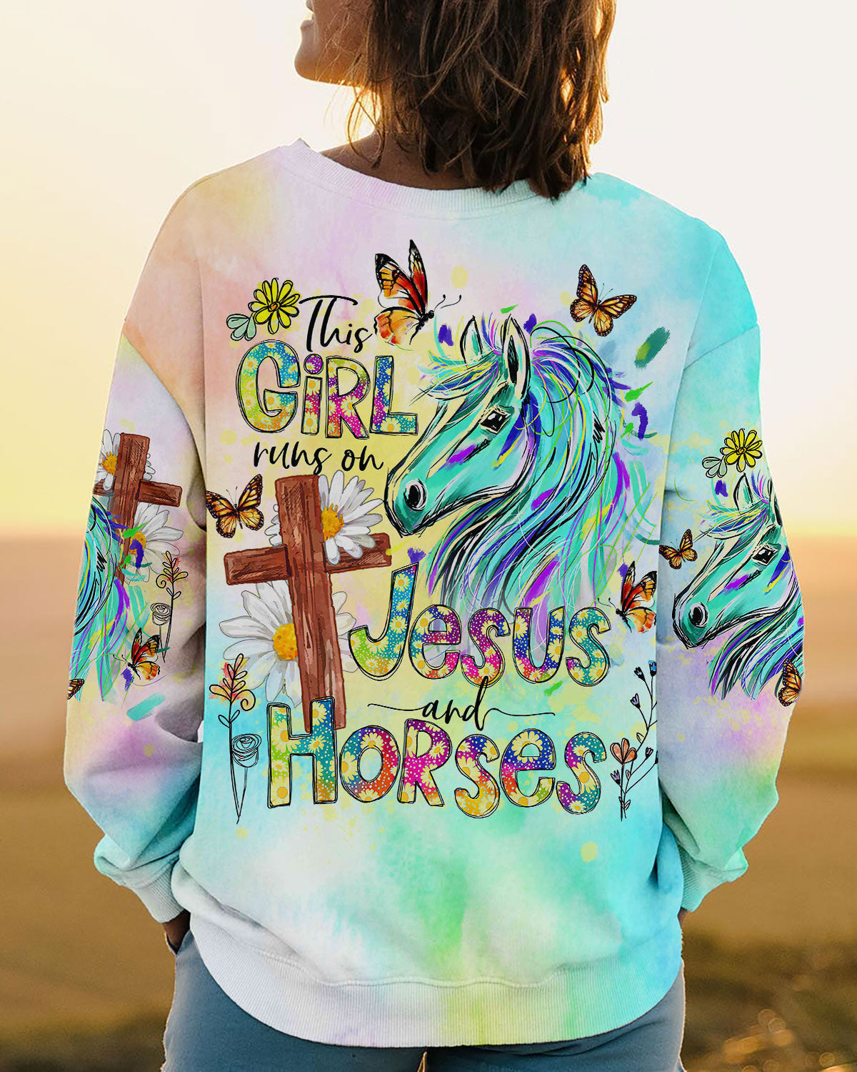 Runs On Jesus And Horses Women's All Over Print Shirt - Tlno2909233, easychoo.com