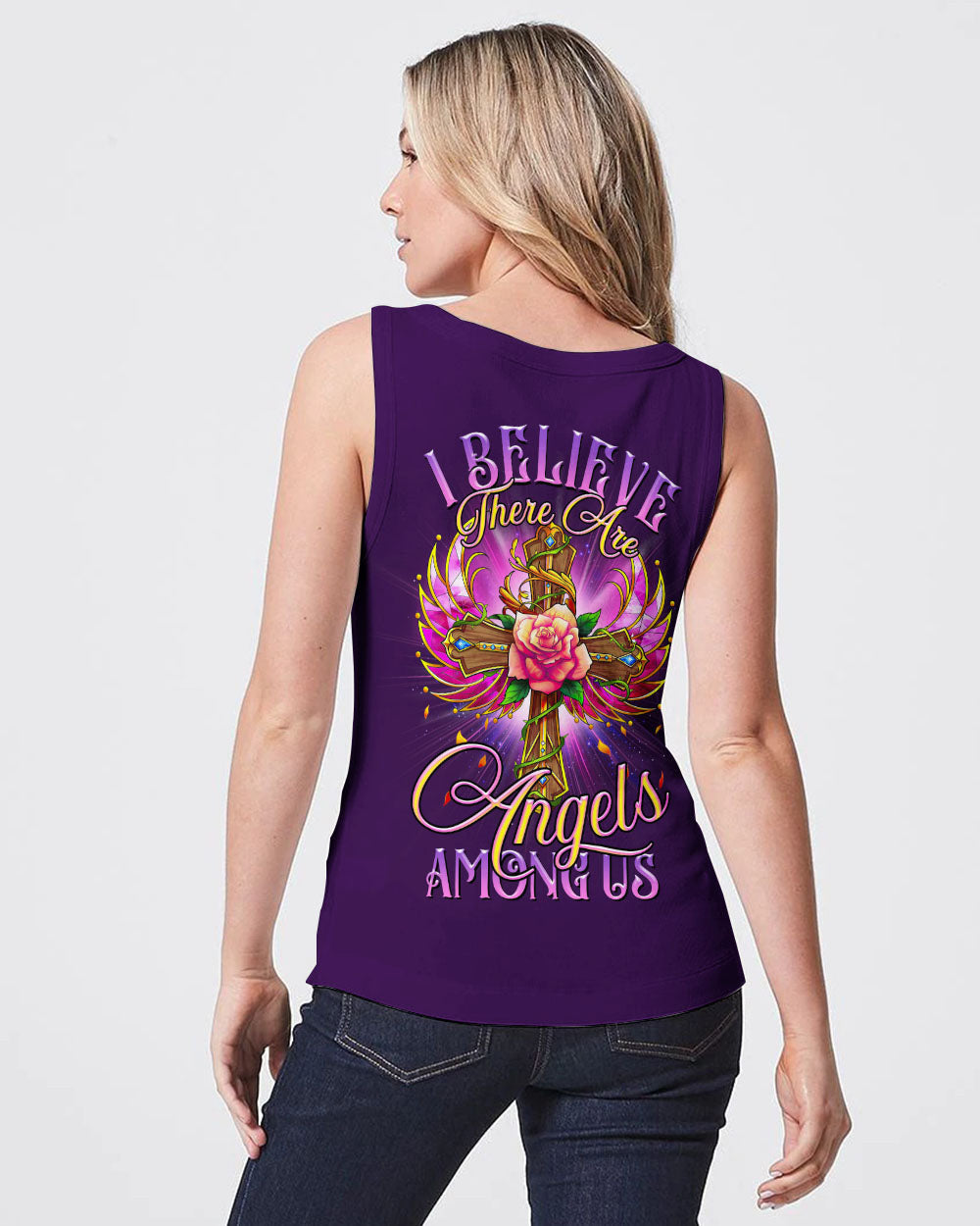 I Believe There Are Angels Among Us Cross Rose Wings Women's All Over Print Shirt - Tltr0307234, easychoo.com