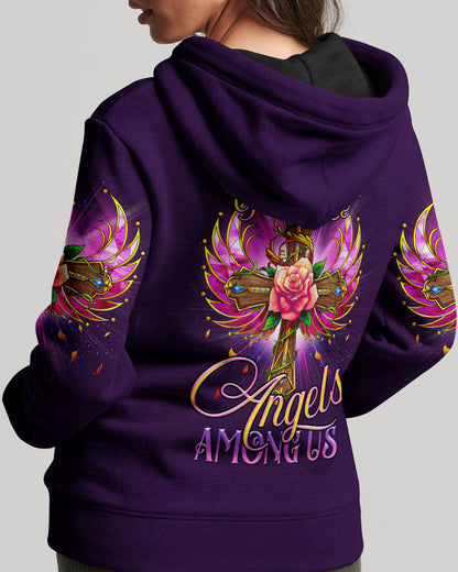 I Believe There Are Angels Among Us Cross Rose Wings Women's All Over Print Shirt - Tltr0307234, easychoo.com