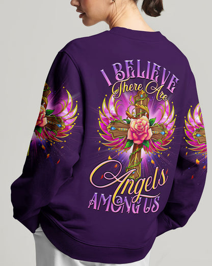 I Believe There Are Angels Among Us Cross Rose Wings Women's All Over Print Shirt - Tltr0307234, easychoo.com