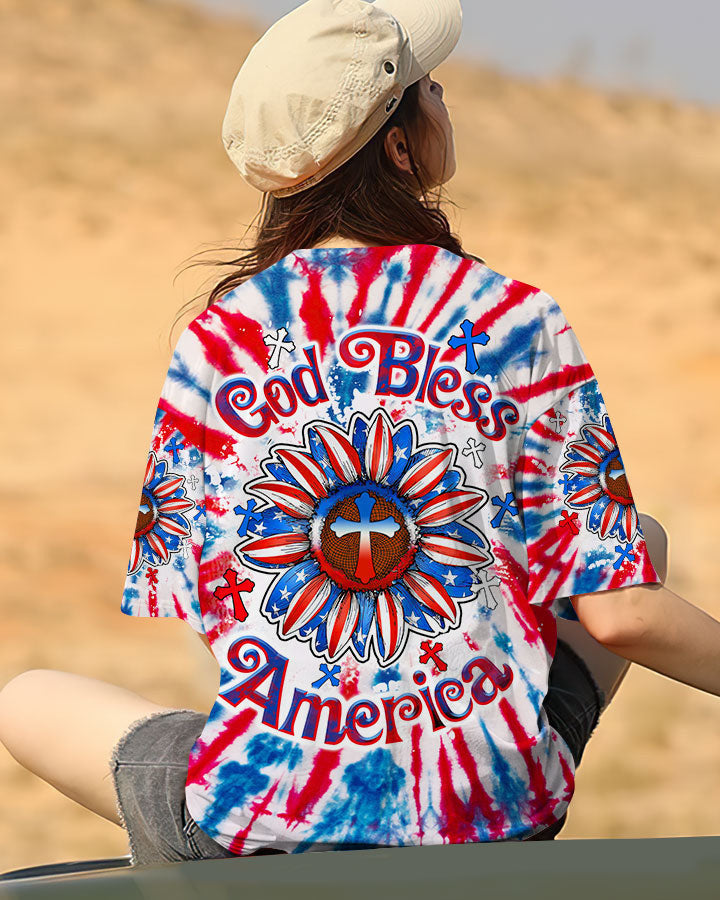 God Bless America Sunflower Tie Dye Women's All Over Print Shirt - Tltw0307234, easychoo.com