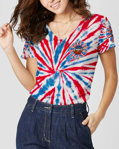 God Bless America Sunflower Tie Dye Women's All Over Print Shirt - Tltw0307234, easychoo.com
